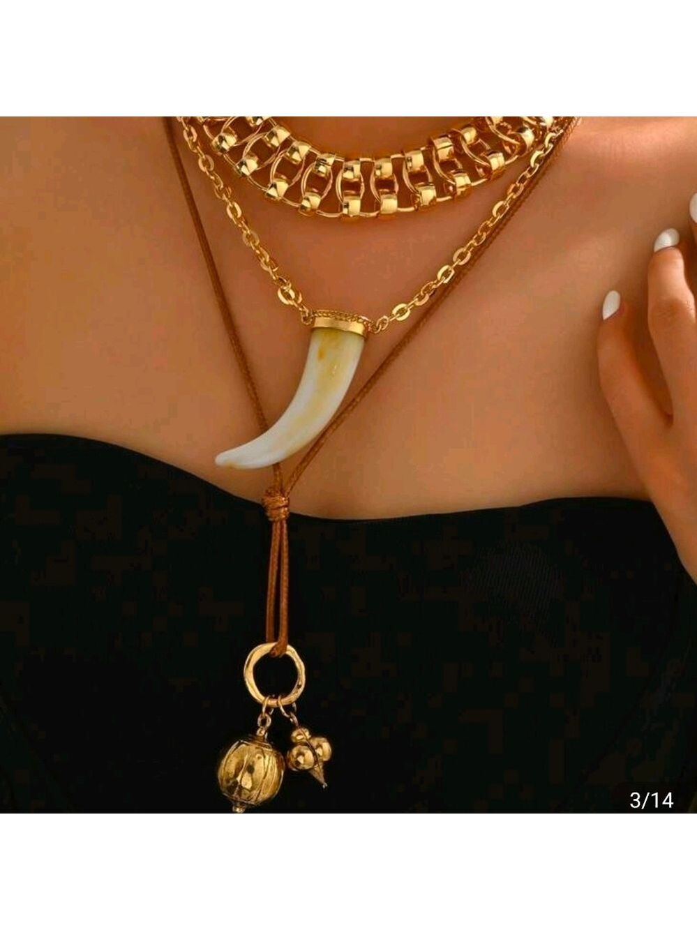 Gold and Brown Layered Necklace Set - Picture 2 of 5